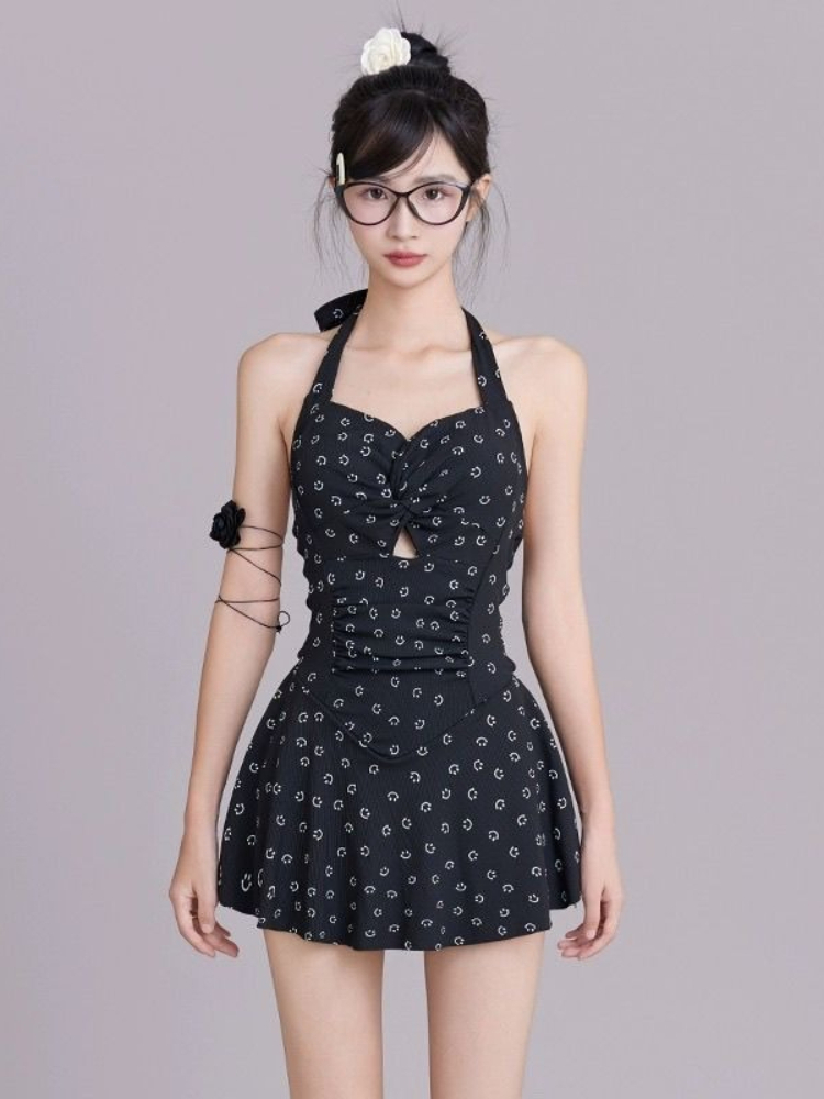 Slim Fit Suit Set - Kadın Halter Tek Parça Mayo Etekli