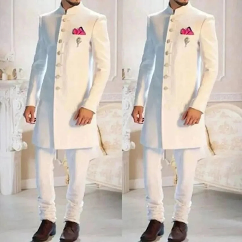 Men Formal Wear Indian - Moda Tasarım Beyaz Dik Yaka Tek